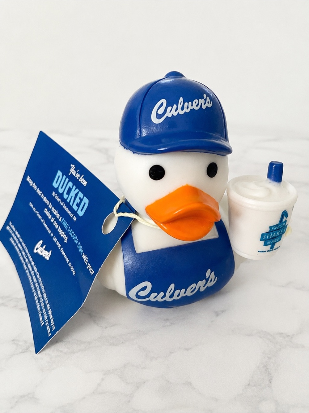 Culver’s “You’ve Been Ducked” Rubber Duck with Tag & Milkshake Accessory